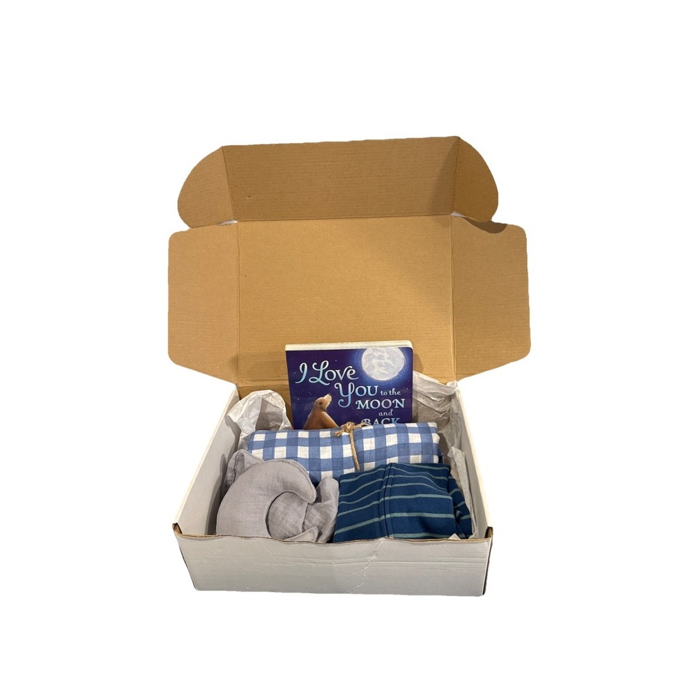 Baby Boy Gift Box, Baby Shower Blue Book Present, Newborn I Love You To The Moon